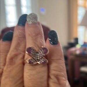 Chic butterfly -Shaped Pink and white cz Gold Ring